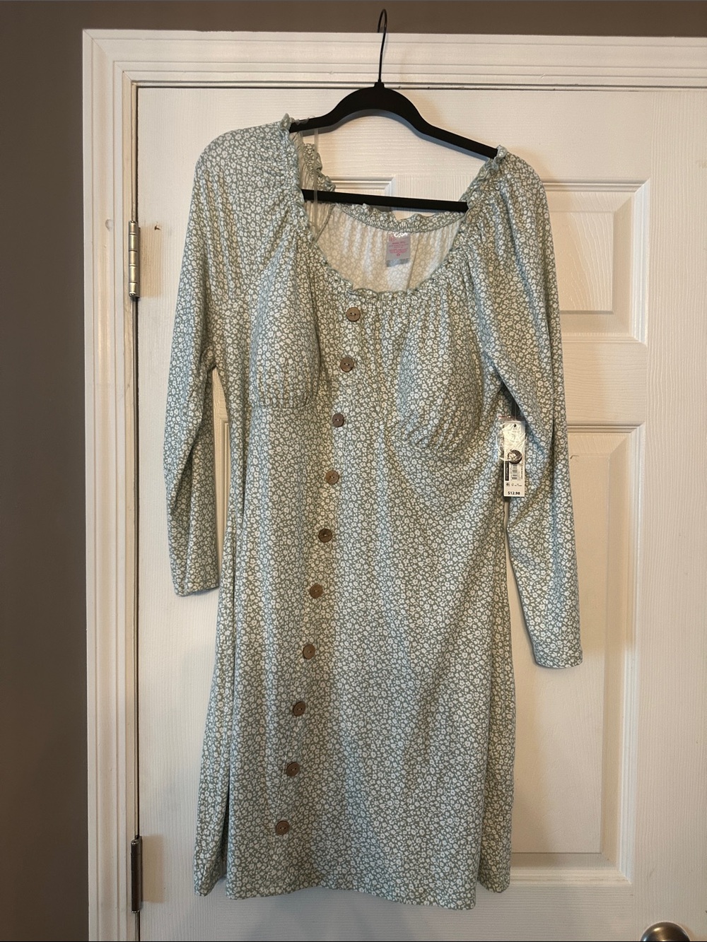 No Boundaries Light Sage Green Floral Button-Down Long Sleeve Dress
